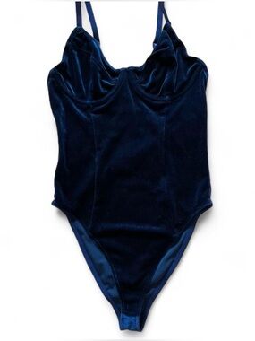 Unlabeled Velvet Bodysuit w. Underwire Cups | S | Indigo, Navy